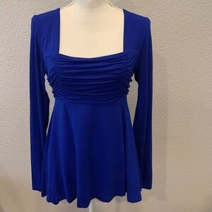 NWT Sz Small Boston Proper Brilliant Cobalt Blue Ruched Square Neck Top Stretchy